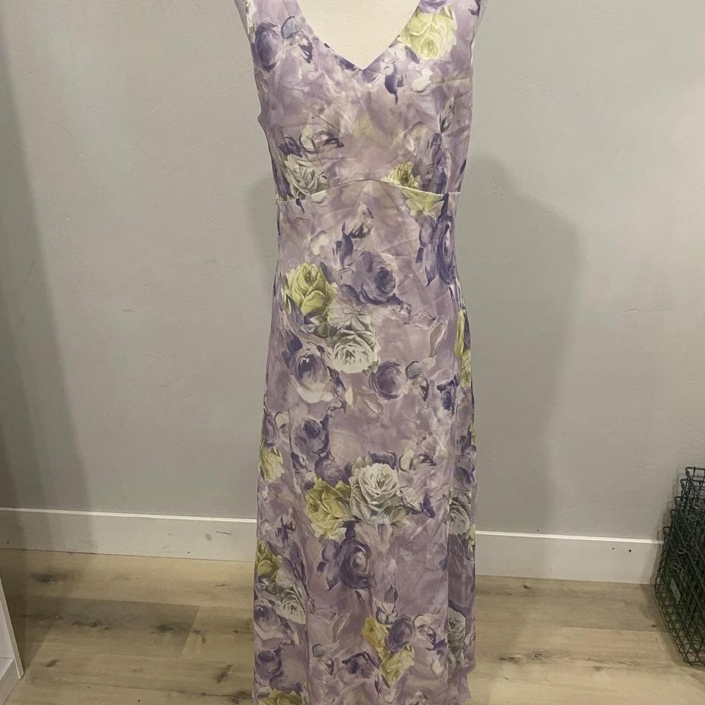 Vintage 90s Harlow Lavender Floral Maxi Dress – Deadstock w/ Tags, Empire Waist